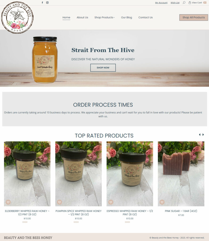 Beauty and the Bees Website Design